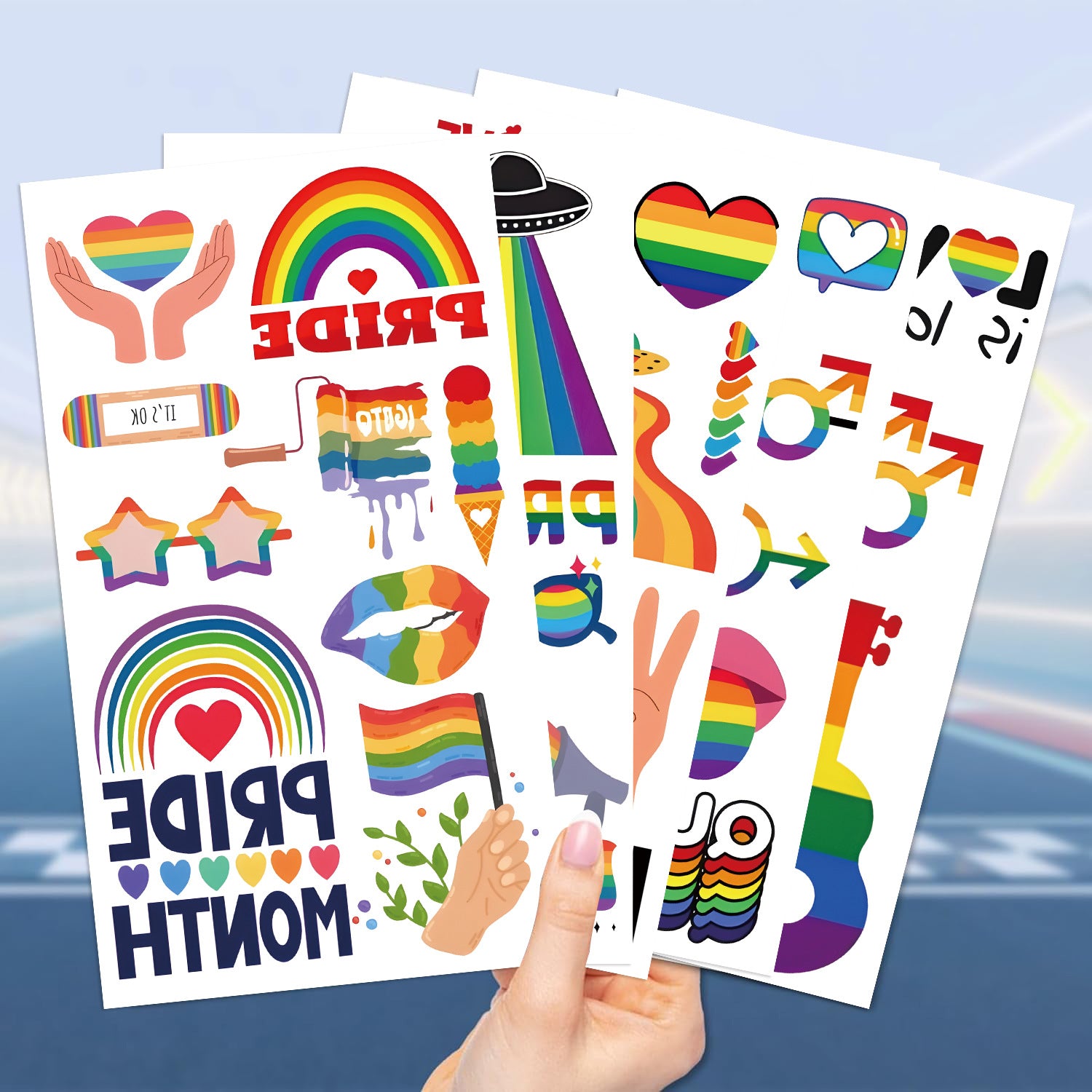 Wholesale 10pcs/Pack New Cartoon Rainbow Series Tattoo Stickers Waterproof Party Gifts Funny Fun Face Stickers